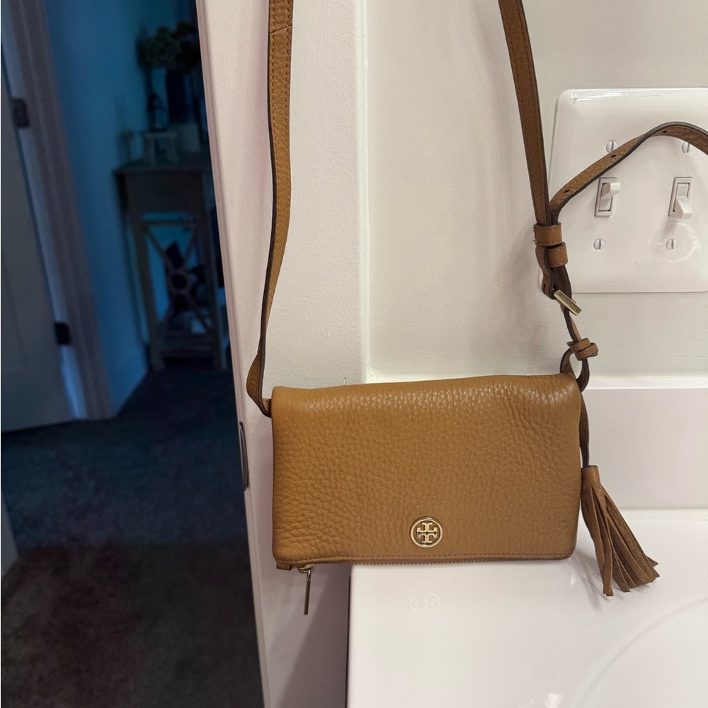 Tory Burch Tan Crossbody Bag with Flap Closure